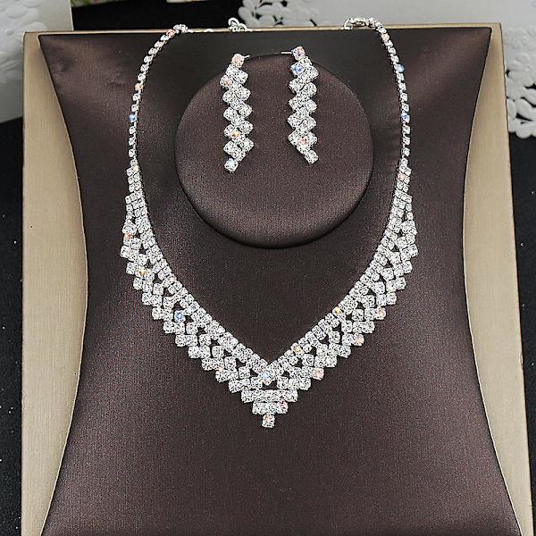 Brude Rhinestone Halskæde Øreringe Vanddråbe Form Brude Smykkesæt