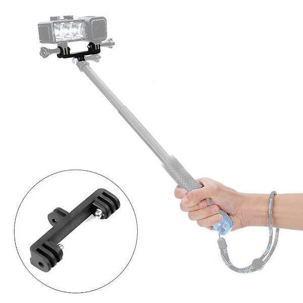 Dobbelt beslag bro dobbelt adapter udvidelse 2 montering selfie-stik til Gopro Hero sportskamera del (sort farve)