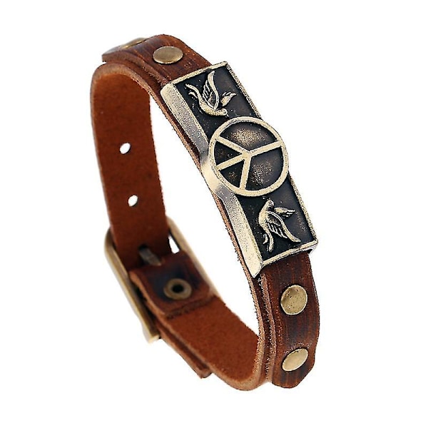 Justerbart armband i kohud med fredstecken