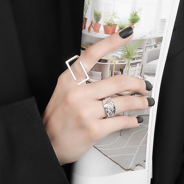 Unik rektangulær åpen båndring for kvinner jenter gullbelagt minimalistisk geometrisk statement justerbare utvidbare fingerringer (gull)