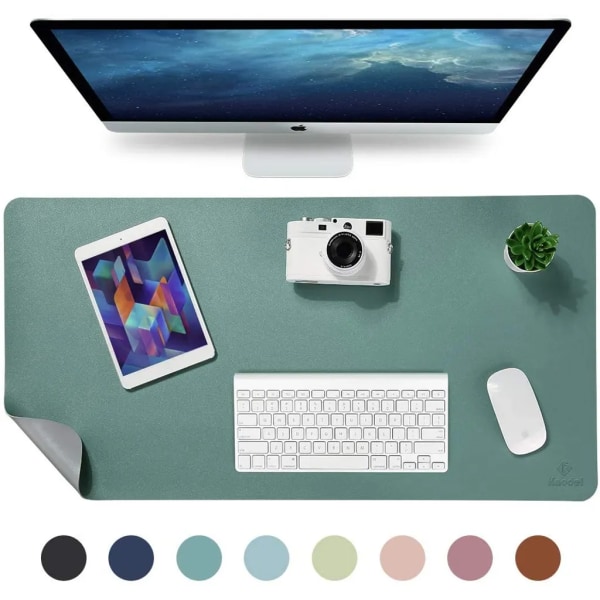 Skrivbordsmatta, Skrivbordsmatta, 70*35 cm Skrivbordsmatta i konstläder, Skrivbordsmatta för bärbar dator, dubbelsidig (grön/grå)