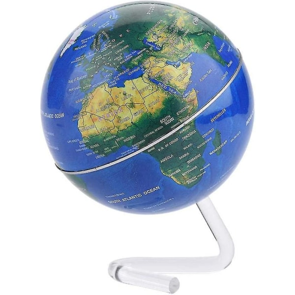 Earth Globe, unik roterande världsglob med transparent stativ. Lärorikt och roligt, för skolan, barn, vuxna (blå)