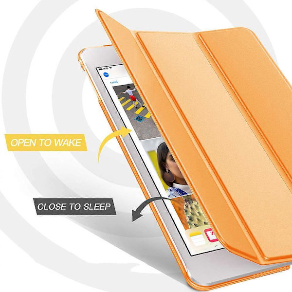 Smalt, lätt smart fodral med stativ och genomskinligt frostat bakskydd med automatisk väckning/sömn - orange