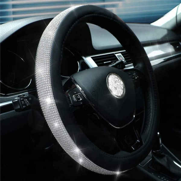 WABJTAMUniversal Steering Wheel Cover Non-Slip Glitter Bling Leather Car Steering Wheel Cover 36.5-38cm