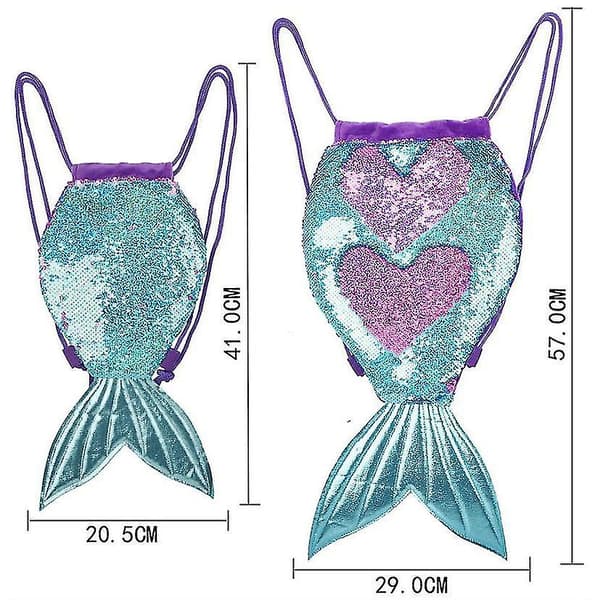 Funklende Sequin Drawstring Taske Havfrue Glitter Rygsæk Shznv（L，Lilla）