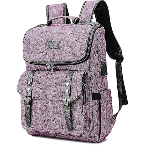 Vintage Ryggsäck Resväska Laptop Ryggsäck Med Usb Laddningsport För Kvinnor & Män College Ryggsäck Passar 15,6 Tums Laptop Lila - Snngv