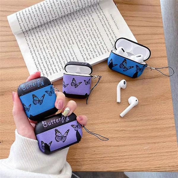 Airpods-fodral, Söt Elegant Silke-Touch Fjärilsmönster Trådlöst Hörlursfodral, Mjuk TPU Stötsäker Hud för Airpods 1 & 2, Barn Pojkar Flickor Stil