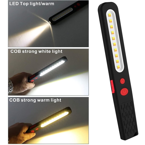 Genopladeligt LED arbejdslys, dobbeltfarvet kombilys 2 i 1 inspektionslys og 3W COB LED lommelygte med dobbelt magnetisk til autoværksted Ca.