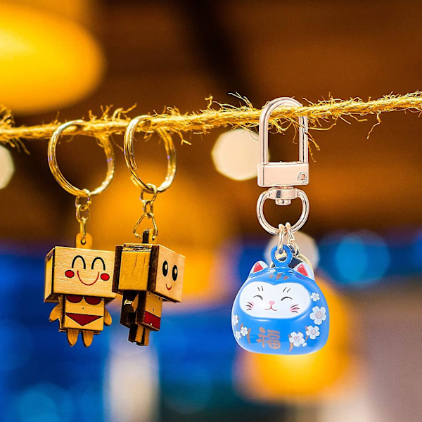 3 st Lyckokatt Nyckelringar, Japansk Lyckokatt Keramisk Vinkande Katt Spänne Nyckelring Feng Shui Lyckokatt Maneki Neko Nyckelring För Handväska Ryggsäck Nyckel C