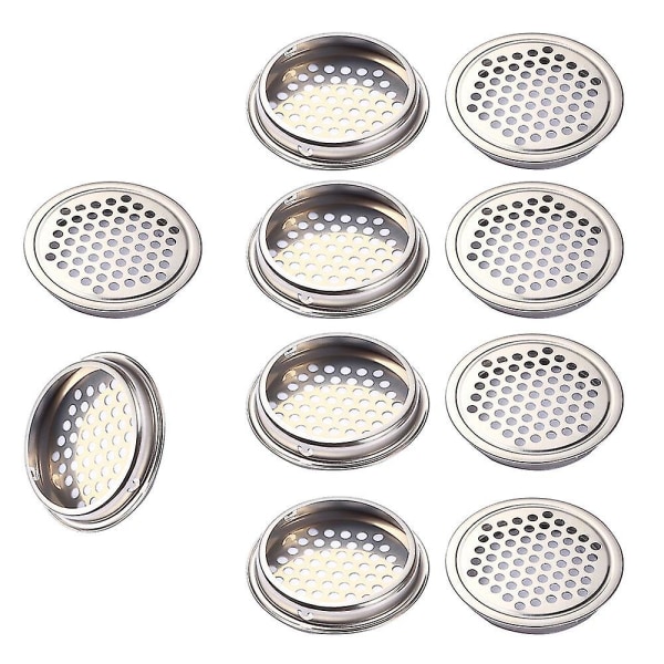 5 st rostfritt stål luftventil galler, silver runda mesh Soffit Ventil för kök, badrum, skåp（19mm）