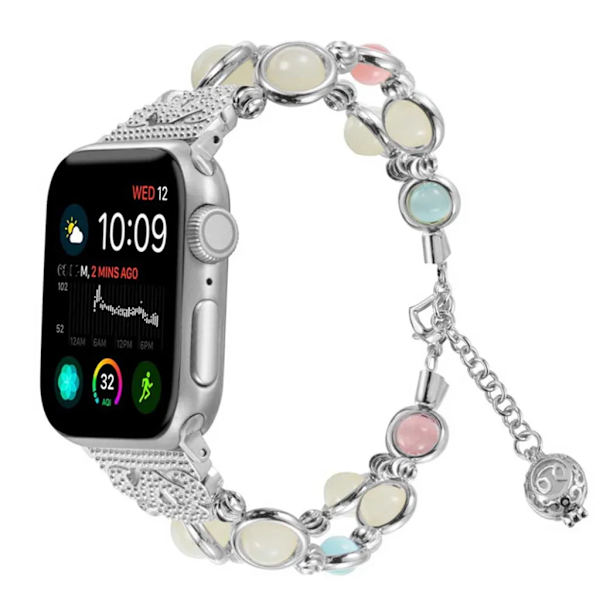 Kompatibel med Watch Band 38 Night Luminous Pearl iWatch Armband med rostfritt stålspänne Kompatibel med Series 5/4/3/2/1 (Silver)