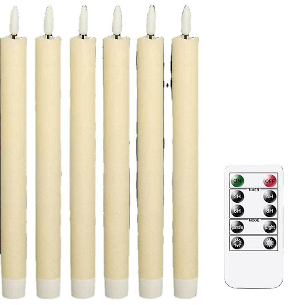 Flamlösa elfenbensfärgade avsmalnande ljus, batteridrivna LED-varm färg 3D-veke ljusljus julhem bröllopsdekoration 6-pack.