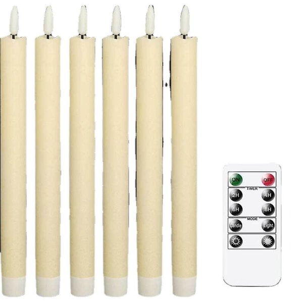 Flammeløse elfenbensfarvede spidslys, batteridrevne LED-lys med varm farve, 3D-væge, stearinlys, julehjem, bryllupsdekoration, 6 stk.