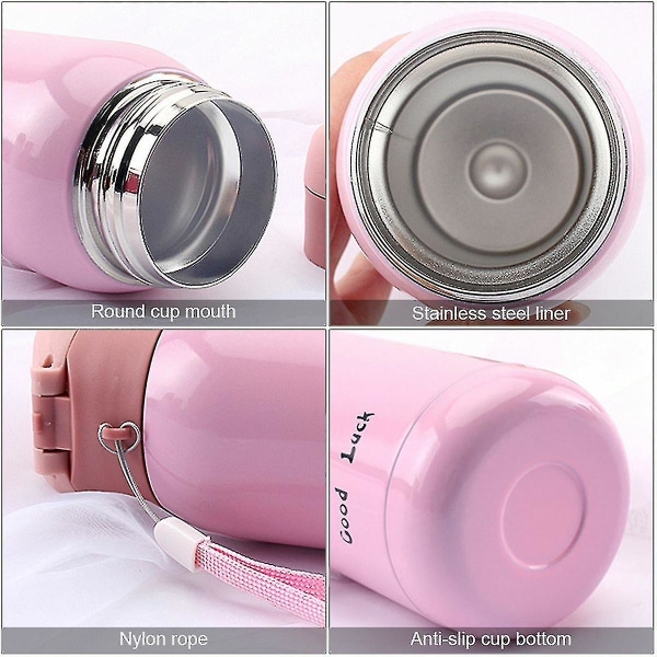 200 ml tegneserie termoskoppflaske i rustfritt stål Vakuumkolbe reisetermokopper (rosa)