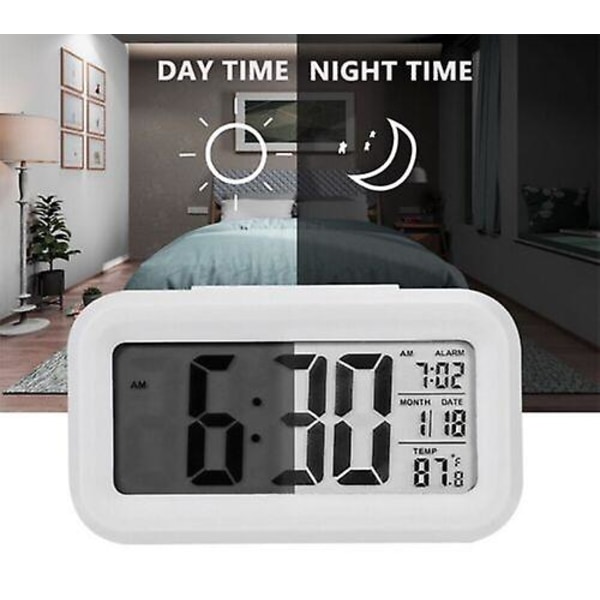 Alarm Snooze Elektronisk Smart Klocka Nattljus Termometer Digital Led Display（Vit）