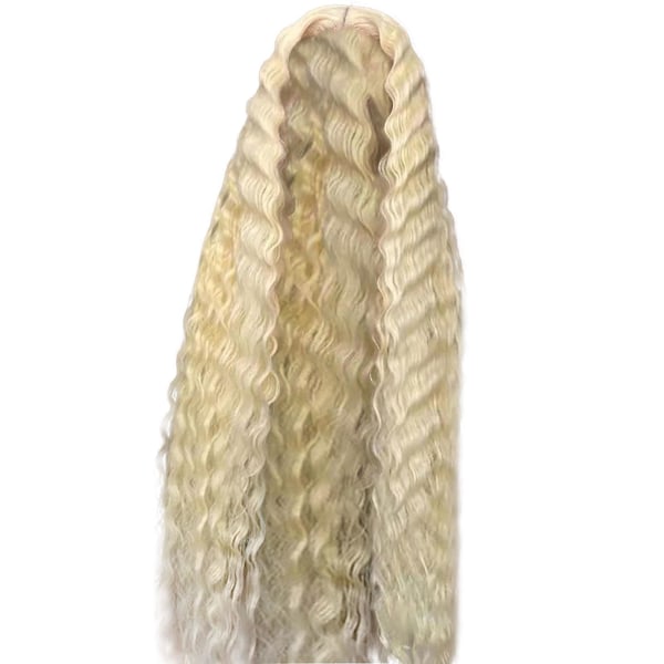 Lange krøllete syntetiske hårparykker Svarte små blonder foran parykker for kvinner Løs dypbølgeparykk（26in，gull）