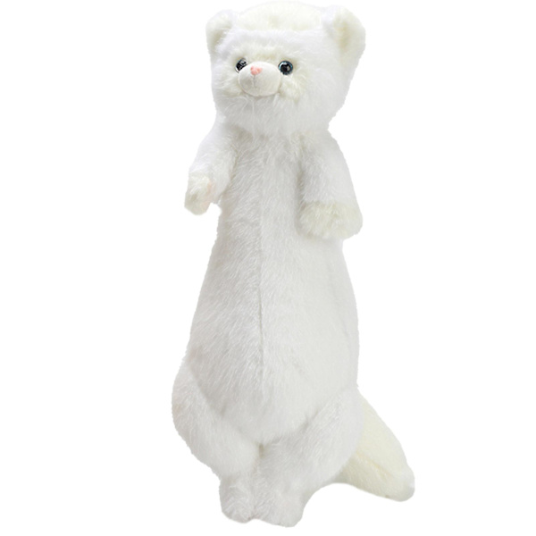 Simulert brun og hvit dobbel mink dukke plysjleketøy lang ilder sovende klemt mellom sofa ornamenter for dekorasjon（52X20cm 0.375kg，Hvit）