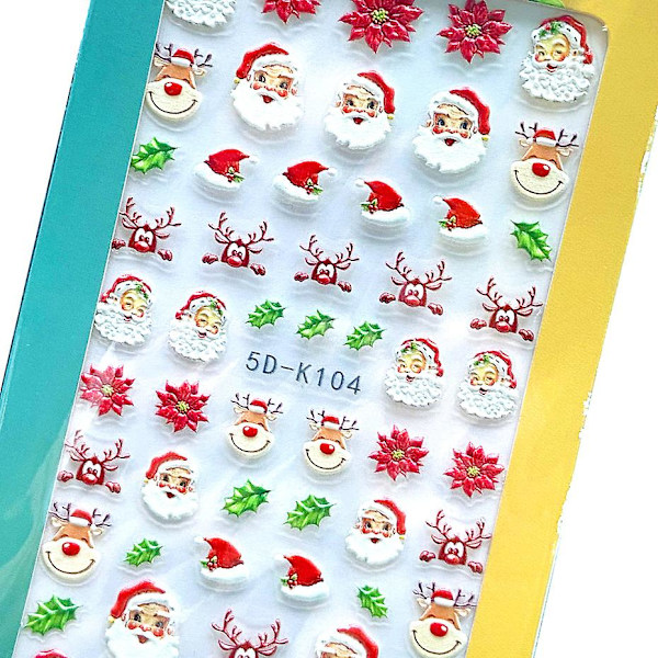 3 ark 5D Stereoskopisk Präglad Jul Nagelstickers Snöflinga Jultomte Snögubbe Nagel Dekaler Självhäftande Vinter
