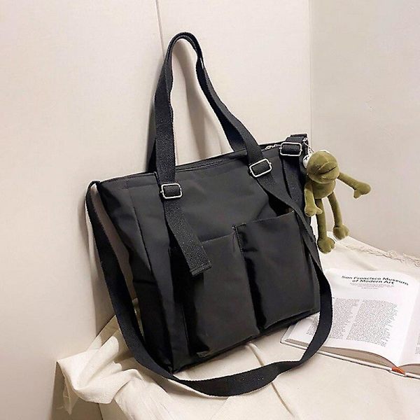 Håndtaske til kvinder - Shopper - Enkel mode - Lynlås - Håndtasker - Skuldertaske - Vandtæt - Stor kapacitet - Tote tasker - Kvinders mærke - Crossbody (36x34x10cm, sort frø)