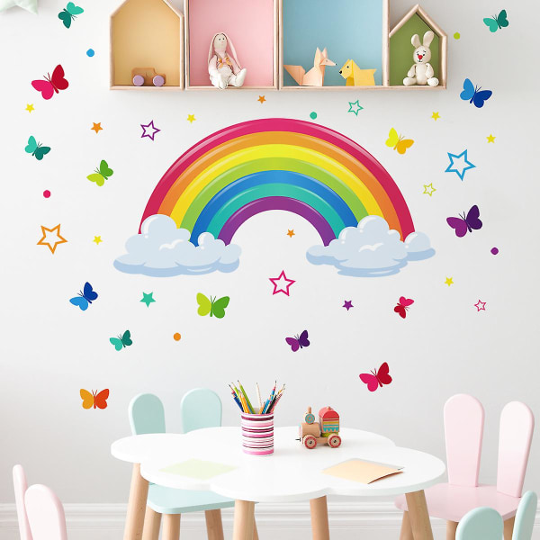 Rainbow butterfly Print Kids Wall Sticker Kids Wall Stickers Wall Decals Peel and Stick,1pc-30*60cm