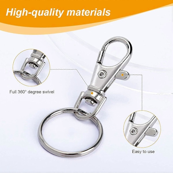 100 st Swivel Snap Hooks med Nyckelringar, Premium Metall Swivel Hummerklo-Spännen Assorterade