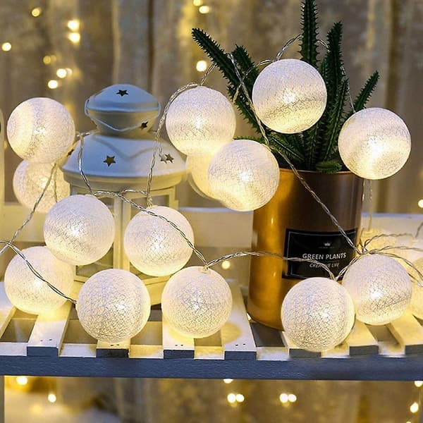 Bomullsball-lyskjede USB 10 LED bomullsball-lyssnor 2 meter varm hvit