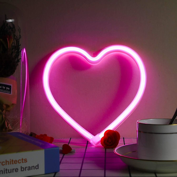 1 st rosa hjärta neon skylt, batteridriven eller USB-driven LED-neonljus för fest, heminredningslampa, bords- och väggdekorationsljus för inredning