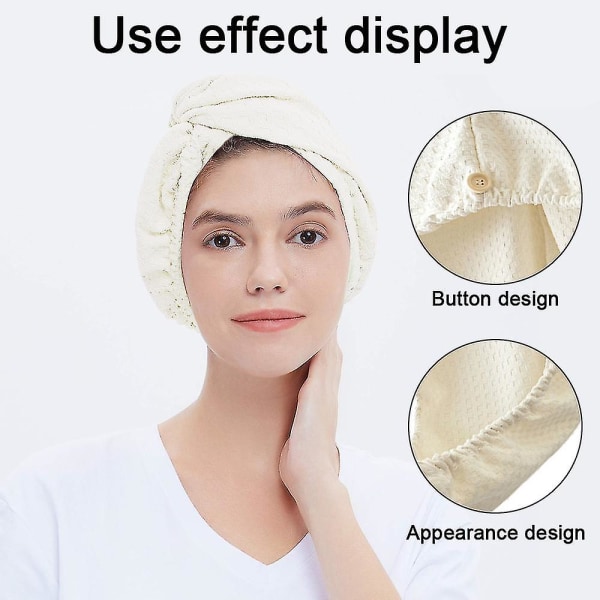 Mikrofiber-hårturban til tørring af hår, ultraabsorberende og blødt håndklæde til hurtig tørring (creme-hvid)