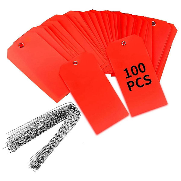 100 stycken 4 3/4 tum x 2 3/8 tum Plast Fraktetiketter med Tråd Tomma Märkningsetiketter Vattentäta Ha