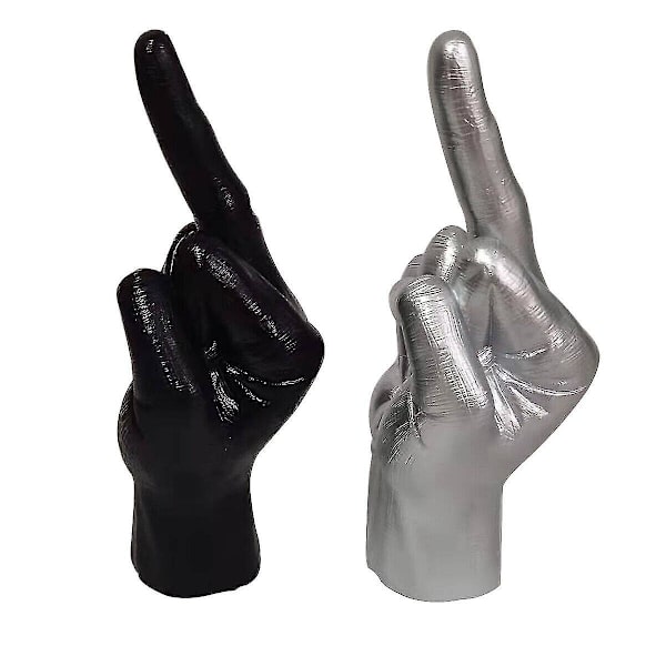 Rolig staty med långfinger i harts, prydnadsskulpturer för hem och kontor (silver)