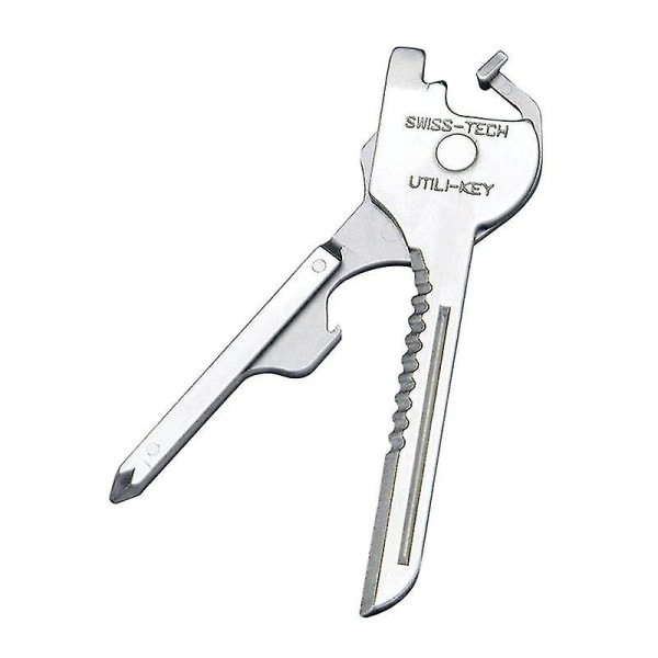 6 i 1 værktøj i rustfrit stål utili-nøgle nøglering kæde vedhæng miniskruetrækker Shytmv（sølv）