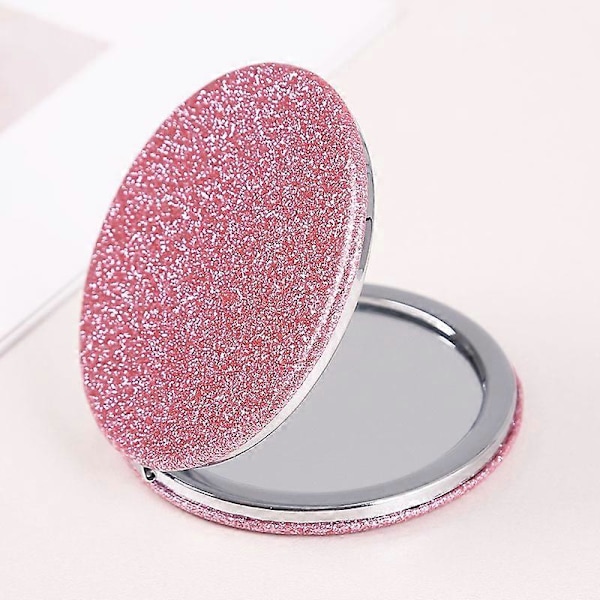 Bärbar Smink Spegel Handhållen Mini Hjärta Dubbelsidig Vikbar Toalettbord Kompakt Kosmetisk Handspegel Fick Rese (Färg: Silver) cirkel 60mm
