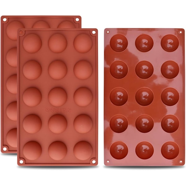 15-hålig Halvklots Silikonform, 3-pack Bakform för att göra Choklad, Kakan, Gelé, Kupol Mousse