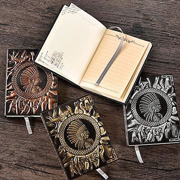 2024,a6 Vintage Læder Journal Embossed Dagbog Notesbog, Linjeret, Fountain Pen Safe, Lay Flat 100 Ark