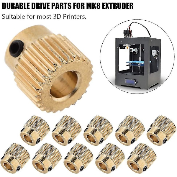 10 st delar mässing extruderhjul 26 tänder mässinghjul för Cr-10.cr-10s,ender 3 extruder,ender 3 Pro,mk7 Mk8(26 tänder)