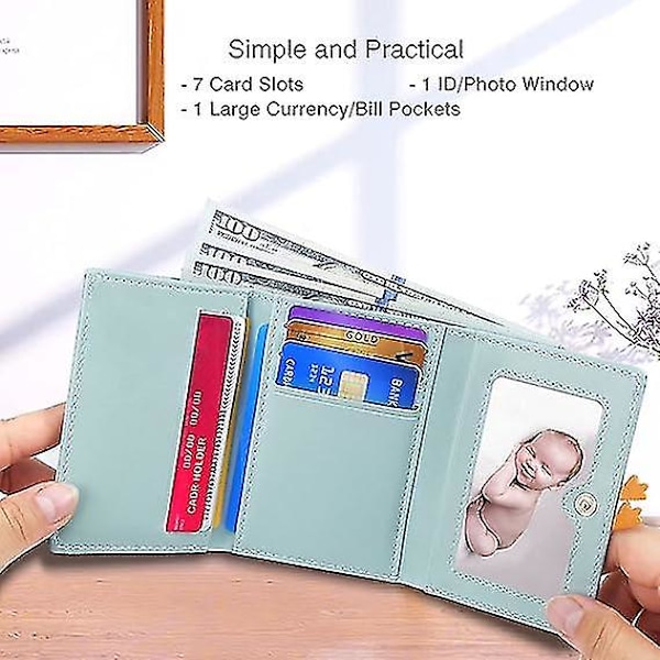 Söt plånbok för kvinnor, läder RFID-blockerande liten trifold plånbok med ID-fönster för flickor och damer Dam plånbok Blå anka 4,3 x 3,3 x 0,6 tum