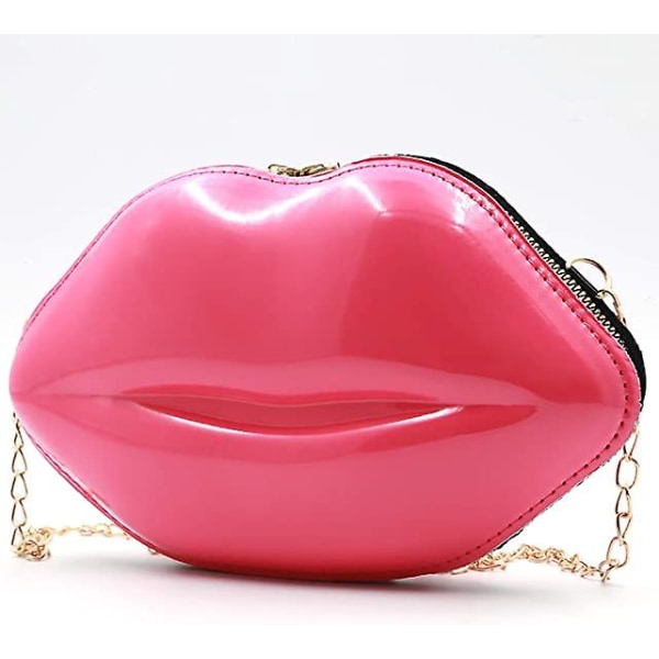 Lip Purse Aftenveske, PU Bankett Crossbody Skulder Bag for Kvinner Rose Red