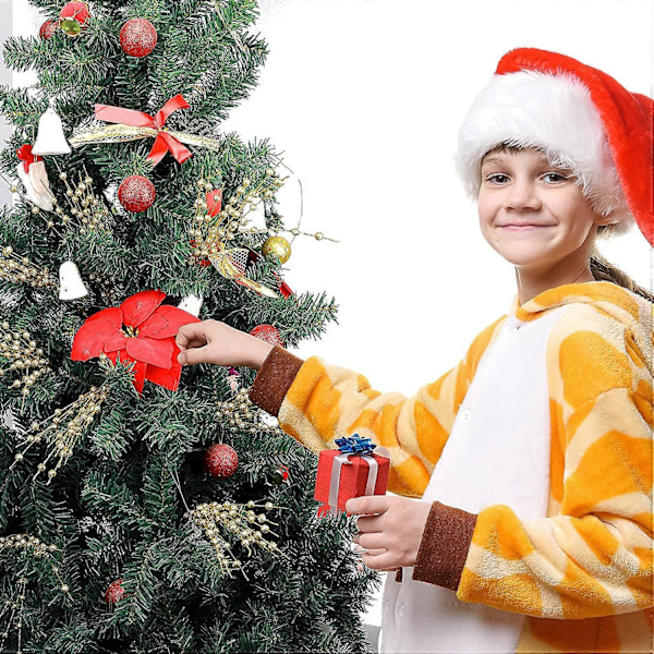 10-pack Julgransprydnader med Gyllene Bär, Konstgjorda Burgunder Glitterbär Julspett för Julgransdekorationer, DIY Kranshantverk Present