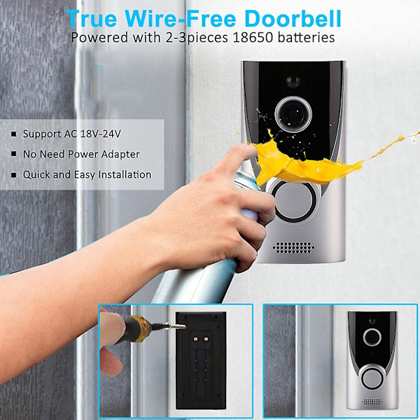 Hem WiFi Smart Trådlös Säkerhetsdörrklocka Visuell Intercom Inspelningsvideopaket