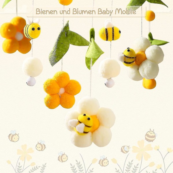 Mobile Baby puinen + villapallo, tuoreita kukkia ja mehiläisiä, vastasyntynyt lahja baby