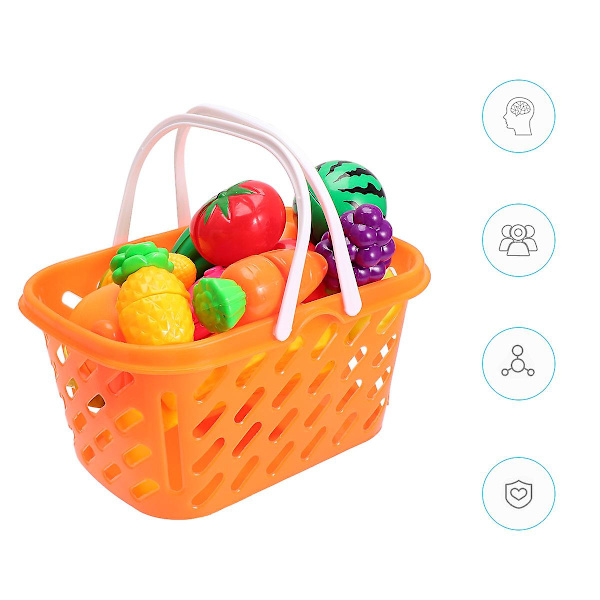 1 set med 28 delar minivegetariska fruktskärningsmatleksaker med orange nätpåse korg låtsasleksaksmatset kök matleksaker roliga skärande frukter veget