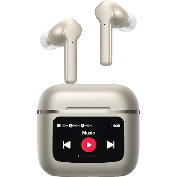 Bluetooth-hörlurar HiFi Stereo, LED Smart Touch Screen Öronproppar, ANC Brusreducerande Öronproppar med Mikrofon, In-Ear Hörlurar för iOS/Android (champagne)