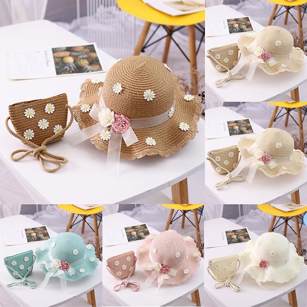 2-8 år herr solhatt herr sommar halm väska keps set herr resor solskydd strand hatt sol fiskare hatt för barn（Khaki）