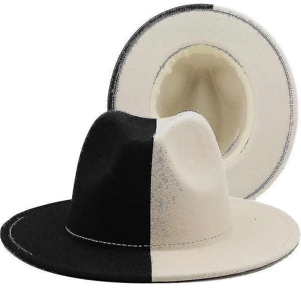 Svart Hvit Patchwork Ull Filt Jazz Fedora Hat Kvinner Unisex Wide Rim Panama Party Trilby Cowboy Cap Herre Gentleman Wedding Hat