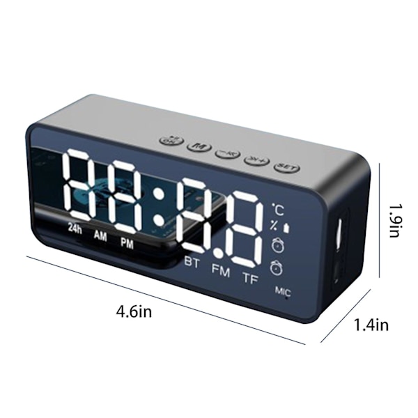 Digital klocka med Bluetooth-högtalare, väckarklocka med alarm, spegel LED-display, Bluetooth V5.0 TFCard