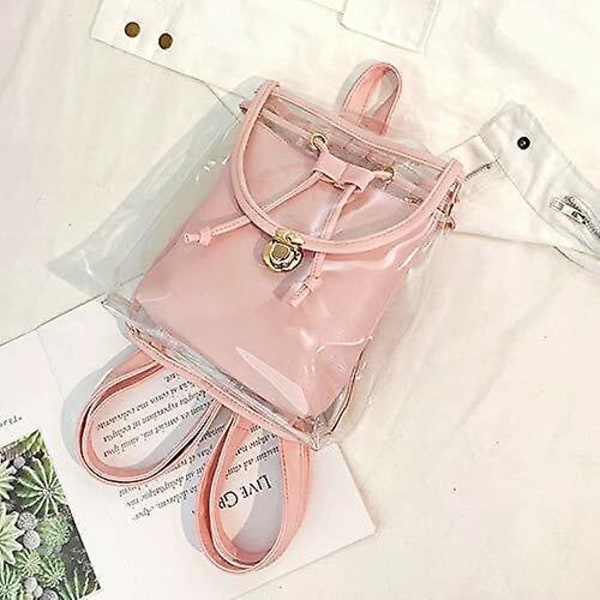 Mini genomskinlig ryggsäck med avtagbar påse transparent PVC axelväska rosa