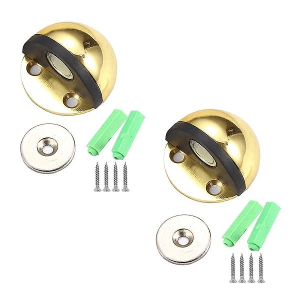 2 pakke dørstoppere, magnetisk dørstopper, flush moderne gulvmontert magnetisk dørlås dørholder（gull）