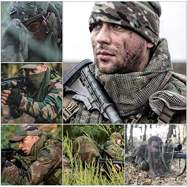 Nät Scarf Camo Scarf för sport, krigsspel, fritid och andra utomhusaktiviteter, kamouflagenät Scarf, kamouflagescarf, kamouflage, (svart)