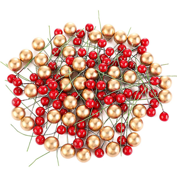 150 stycken konstgjorda julmistelbär röda guld falska julbär jul vinter konstgjorda frukt bärgrenar julmistelbär D