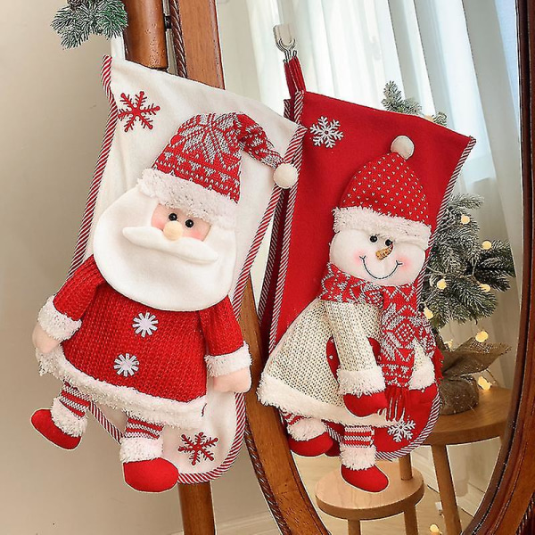 Julestrømpe, 1 stk. julegavepose, store julestrømper med julemand Snemand A, julestrømpe hængende til pynt Pejsetræ